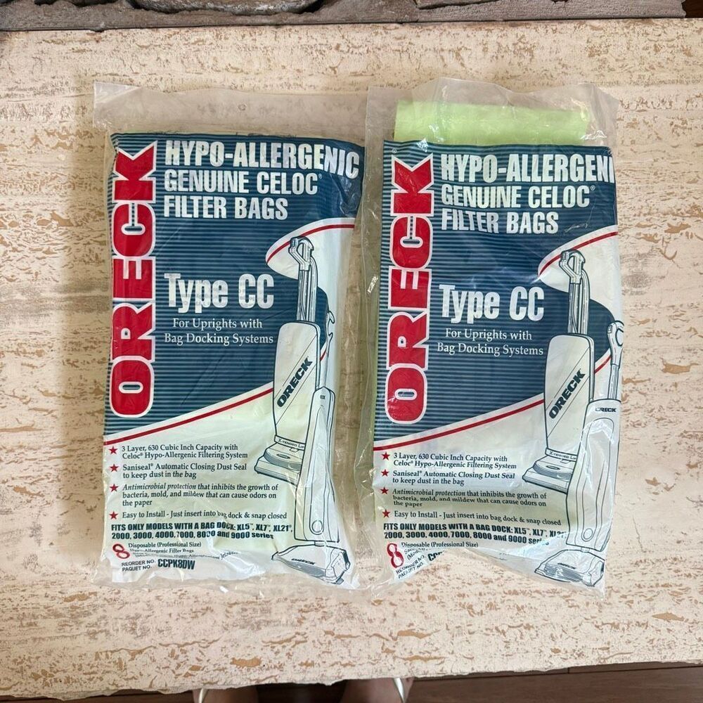 Oreck type cc vacuum hypo-allergenic  genuine c lock filter 15 bags  *1 opened p